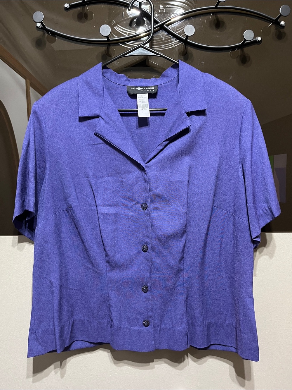 Sag Harbor Women's Violet Short-Sleeve Button Front Shirt